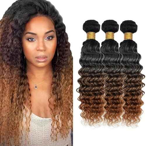 26 28 30 Inch 1B430 Bundles Human Hair Ombre Deep Wave Bundles 3 Tone Black and Color #4 Mixed With Color #30 Bundles Dark Brown Bundles Peruvian Virgin Chocolate Brown Human Hair 3 Bundles