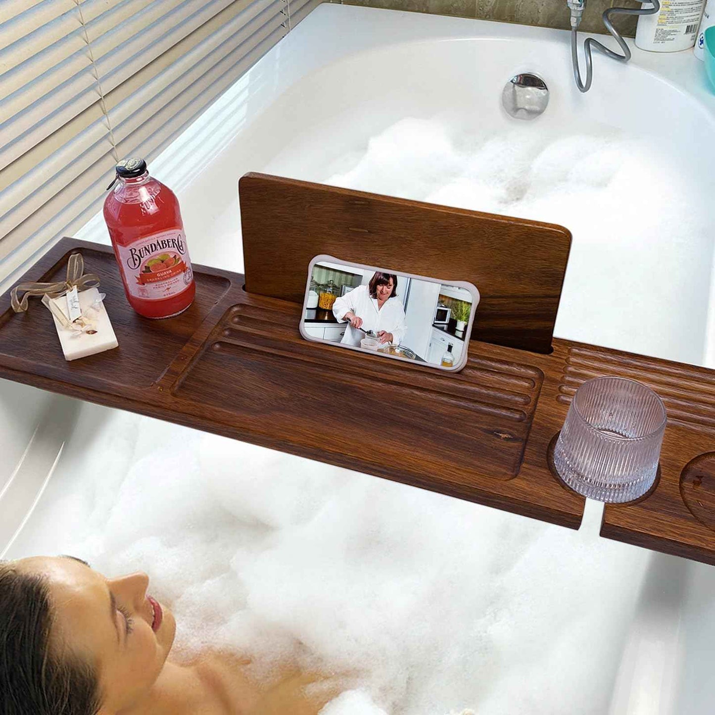 Graceware Walnut Bathtub Tray (31"x8"x1"), Luxury Bath Table Tray for Tub Ideal Bathroom Accessories for Women House Warming Gifts