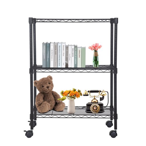 BestOffice | 3-Tier Wire Storage Shelves with Wheels | 23x13x31 | Black | Adjustable Racks | Heavy-Duty Metal Shelf, Holds Upto 170 lbs | No-Tool Assembly | Ideal for Home & Garage Shelving