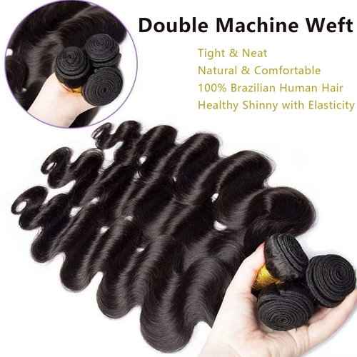 Fabimiya Body Wave Bundles Human Hair Natural Black Unprocessed Brazilian Virgin Hair Wave Bundles Natural Black Human Hair Quick 11A Weave Hair Extension