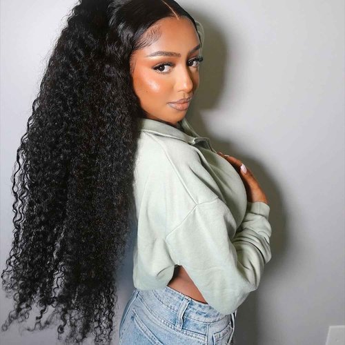 Dianthe Deep Wave Lace Front Wigs Human Hair 13x6 HD Lace Deep Curly Human Hair Wig 180% Density Lace Frontal Wigs for Black Women Glueless Wig Pre Plucked Natural Color with Baby Hairline (24 Inch)