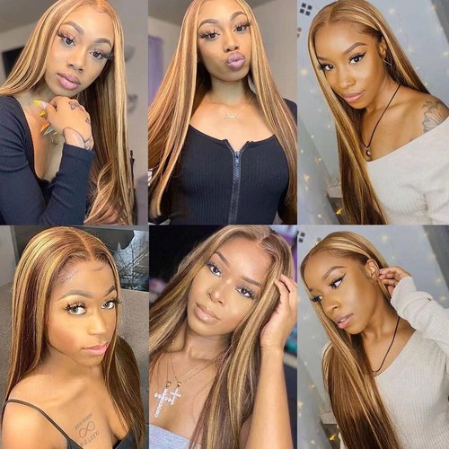13X6 Highlight Lace Front Wig Human Hair Pre Plucked Ombre 4/27 Lace Front Wig Human Hair 180 Density Highlight Human Hair 32 Inch