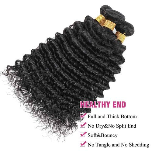 Human Hair Bundles Deep Wave Bundles 18 20 22inch Deep Wave 3 Bundles Weave 100% Unprocessed Brazilian Virgin Human Hair Deep Wave Bundles for Black Woman Nature Black