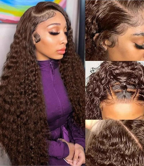 ONICE Wear And Go Glueless Wigs Human Hair Pre Plucked Pre Cut 5x5 HD Lace Closure Human Hair Wigs For Black Women Upgraded No Glue Deep Wave Lace Front Wigs Human Hair(Chocolate Brown,24Inch)