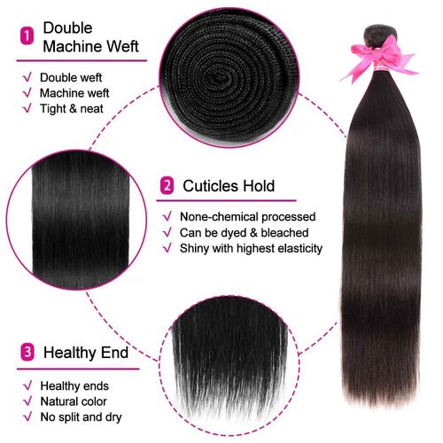 fphko 12A Human Hair Bundles Straight 4 Bundles 100% Unprocessed Brazilian Virgin Hair Double Weft Bundles Deals Human Hair Straight Human Hair Extensions Natural Color (4 Bundles, 24242424)