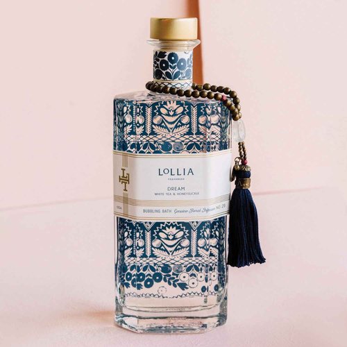 Lollia Dream Bubble Bath, Skin Hydrating & Deep Moisturizing, Avocado Oil & Green Tea, Relaxing Scented Bubbling Bath Soap, White Tea & Honeysuckle Scent