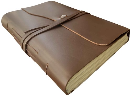Rustic Town Full Grain Leather Photo Album with Gift Box - Scrapbook Style Pages (Large, Brown)