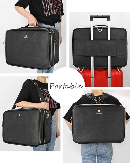 Relavel Extra Large Makeup Bag, Makeup Case Professional Makeup Artist Kit Train Case Travel Cosmetic Bag Brush Organizer, Waterproof Leather Material, with Adjustable Shoulder Straps and Dividers