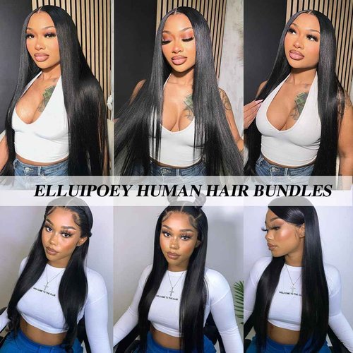 12A Straight Bundles Human Hair 18 20 22 Inch 3 Bundles Double Weft Brazilian Hair Extensions Straight Human Hair Bundles 100% Unprocessed Virgin for Women Natural Color