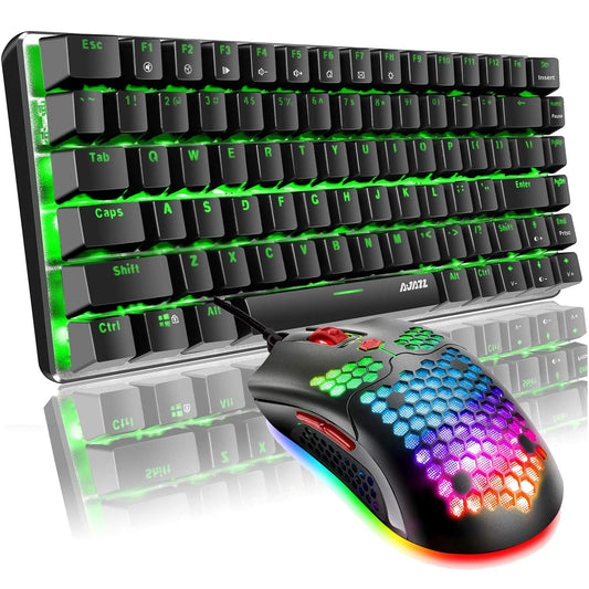 ZIYOU LANG Gaming Keyboard and Mouse and Mouse Pad,Wired Green Backlit Mechanical Keyboard,Superlight RGB Gaming Mouse,12000DPI Optical Sensor,6 Programmable Buttons Mice for PC Gamers