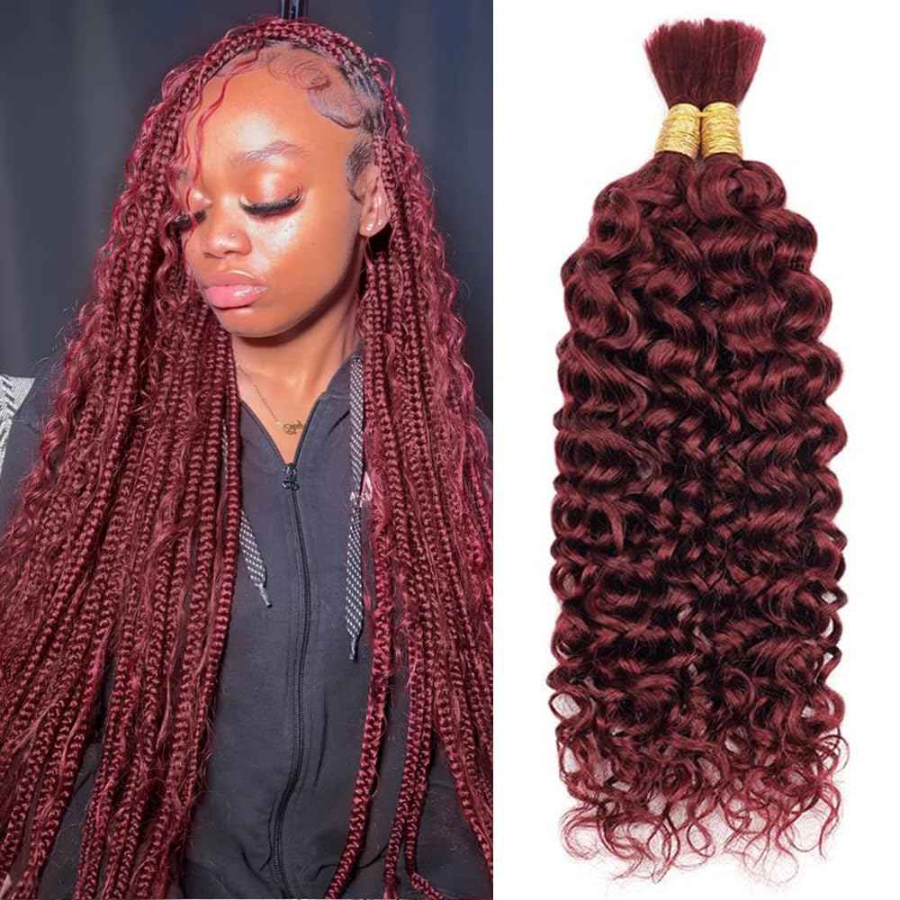 Human Braiding Hair Water Wave Bulk Human Hair For Braiding 100g (1pack-2bundles) No Weft 100% Unprocessed Virgin Human Braiding Hair For Boho Braids Water Wave Micro Braiding Human Hair 26inch #99J