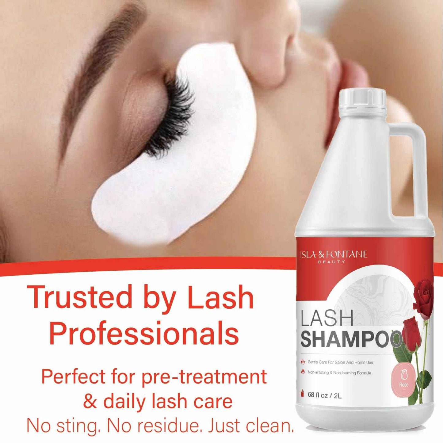 ISLA & FONTANE Lash Shampoo Bulk – Multi-Scent Series – 68 fl oz / 2L | Gentle Eyelash Cleanser Bulk for Lash Extensions | Non-Irritating | Professional Lash Bath Foam For Salon And Home Use (Rose)