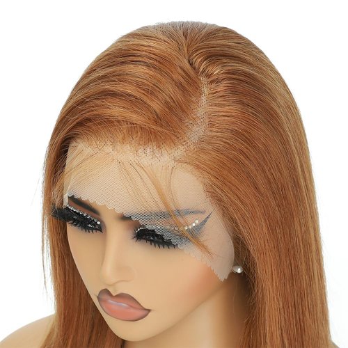 ijoy Light Brown 180% Density 13x4 Lace Front Wigs Human Hair Ginger Brown Straight Wig Pre Plucked with Baby Hair For Women 16 Inch