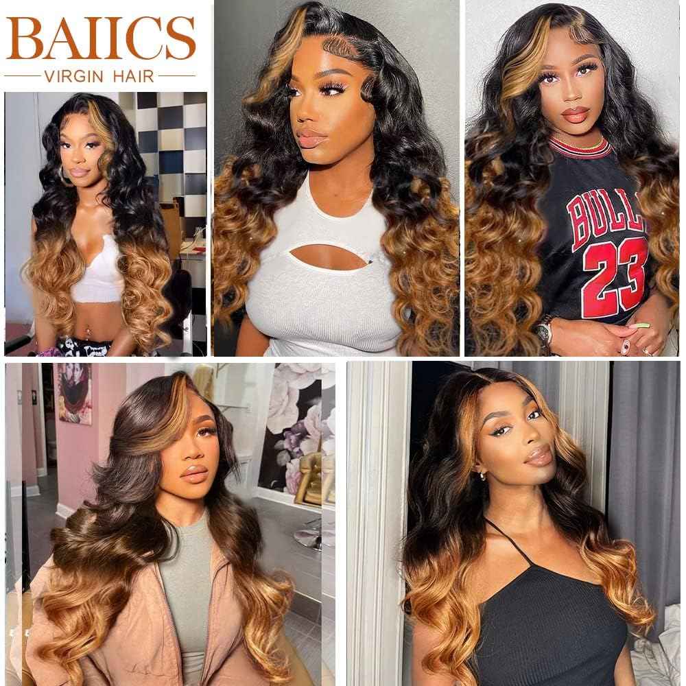 200% Density 13x6 Lace Front Wigs Human Hair Pre Plucked Body Wave HD Transparent Ombre Lace Front Wigs With Baby Hairs Glueless Wigs Human Hair 13x6 Blonde Colored Human Hair Wig For Women 18 Inch