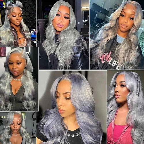Cklikeb Human Hair Bundles Grey Color Body Wave Bundles Human Hair Unprocessed Brazilian Virgin 3 Bundles Quick Weave Human Hair Extensions (Grey Body Wave, 26 28 30)