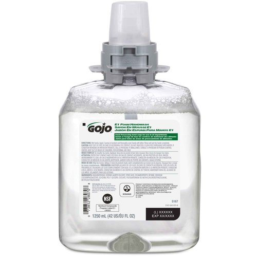 GOJO E1 Foam Handwash, Fragrance Free, 1250 mL Handwash Refill FMX-12 Push-Style Hand Soap Dispenser (Pack of 4) - 5167-04