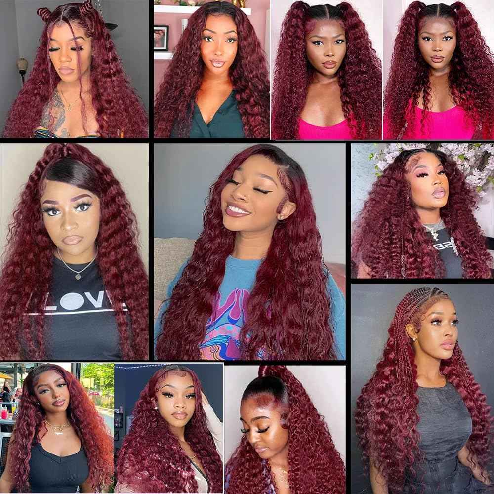 1B99J Burgundy Bundle Ombre Red Loose Deep Wave Human Hair Bundles Two Tone Black and Wine Red Bundles Human Hair 12 14 16 Inch