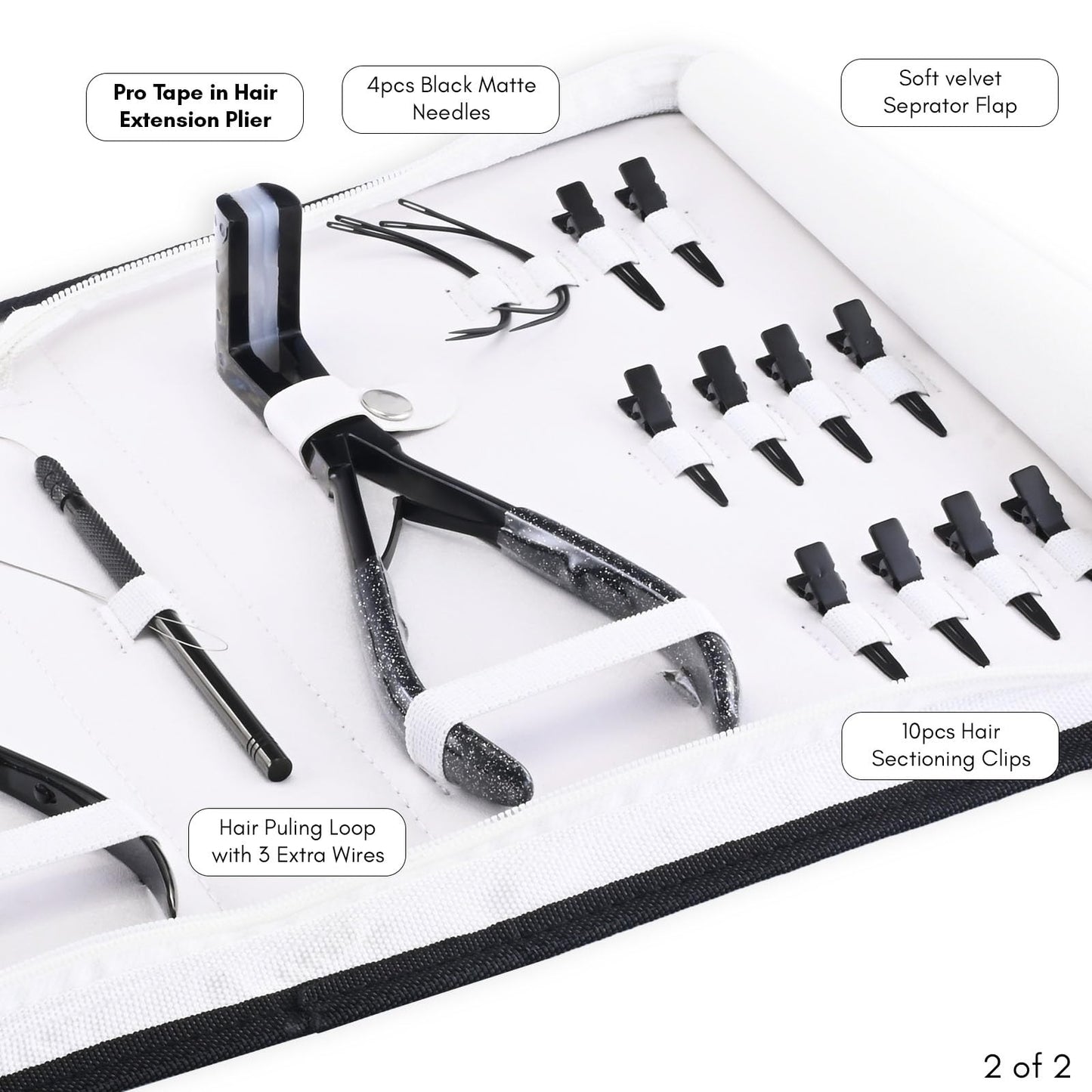 My Hair Tools Hair Extension Tools Kit – Tape-in Press Plier, Keratin Bond Cutter, 3 Hole Nano & Micro Beads Crimping & Remover Pliers, Hair Parting Tool, Mini Scissor, 12pcs Clips & Needles (Black)