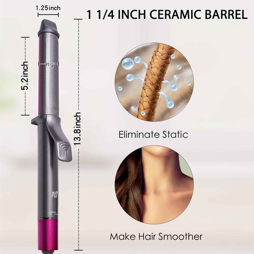 Nycoba 1 1/4 Inch Curling Iron, Ceramic Coated Hair Curling Wand, Rapid 430°F Heating, Temperature LED Display, 6 Temperature Settings, 60 Minutes Auto-Off, Red
