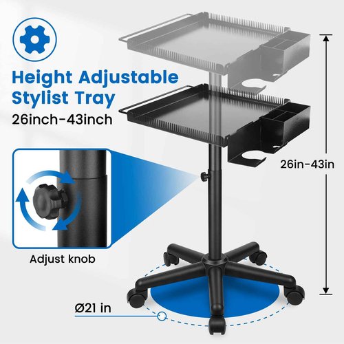 Rolling Salon Tray, Hairstylist Tray on Wheels with Holder and Hair Separator Stand for Salon Station, Salon Tray Cart, Salon Trolley Cart for Salon&Home Use