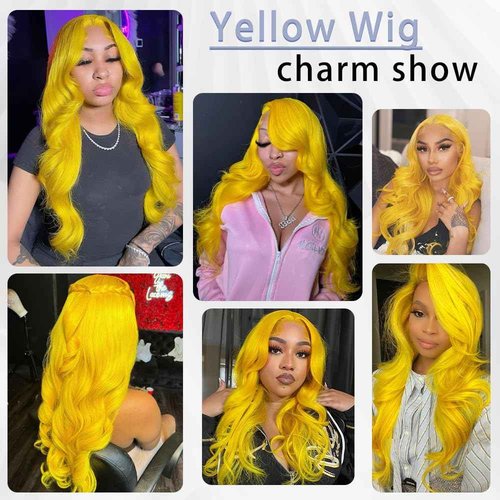 XIAPAY 28 Inch Yellow Wig Human Hair 13x4 Yellow Lace Front Wig Human Hair Body Wave Lace Front Wigs Human Hair Blonde Wig Human Hair Colored 200% Density HD Frontal Wigs human hair