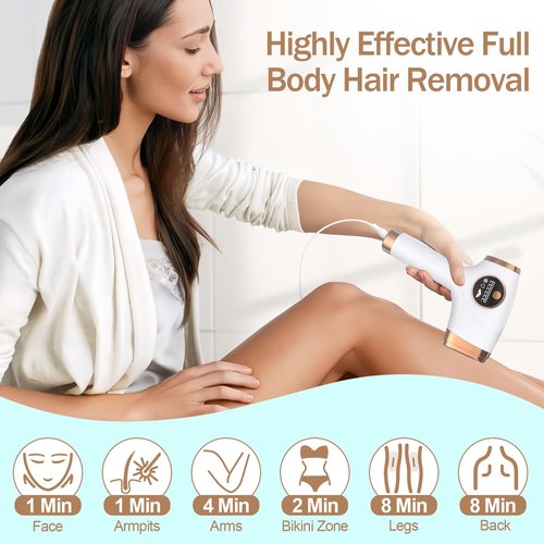 IAEVGGA IPL Hair Removal Device, Portable Permanent Hair Reduction for Men and Women, Home Hair Remover with Razor and Glasses, 999,999 Flashes, Underarms Back Legs Arms Face Bikini Line