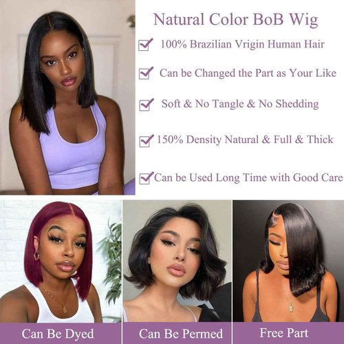 JOHLUA Bob Wig Human Hair 13X4 Lace Front Wigs Human Hair 14 Inch 180% Density Short Bob Wigs for Women HD Lace Frontal Wigs Human Hair Pre Plucked with Baby Hair