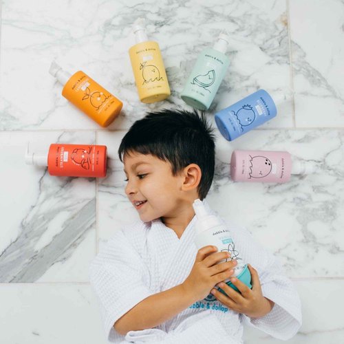Dabble & Dollop Rainbow of Bubbles – Natural 4-in-1 Bath Set for Kids, Includes Bubble Bath, Body Wash, Shampoo, No Parabens/Sulfates, Vegan, Gluten-Free, Tear-Free (7-Pack)