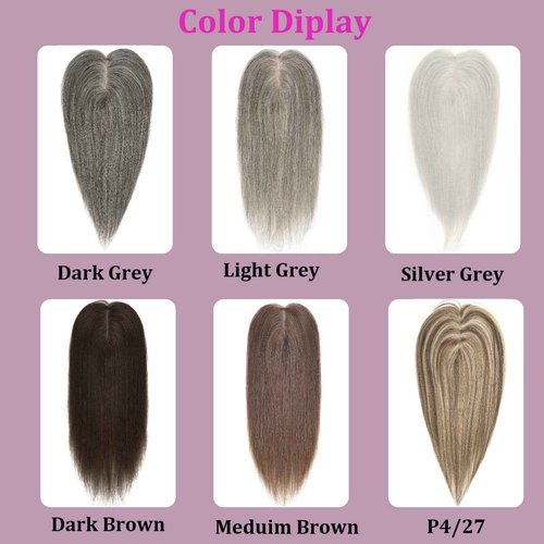 YWGYWG Hair Toppers for Women Real Human Hair, Light Grey 14 Inch 360° Cover Middle Part Topper for Women with Thinning Hair Realistic Scalp Line 4x4.8 Inch Upgrade Basement HairPieces