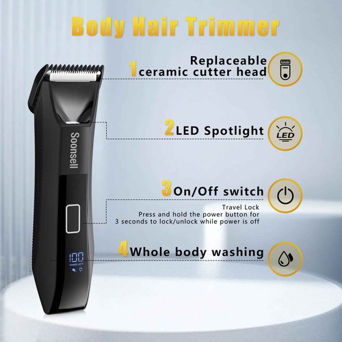 Beatslm Beard Trimmer for Men, Groin & Body Hair Trimmer, Electric Shaver, Nose & Ear Hair Clippers, 4 in 1 Men's Grooming Kit, Waterproof Wet/Dry Groomer with Travel Case, LED Display
