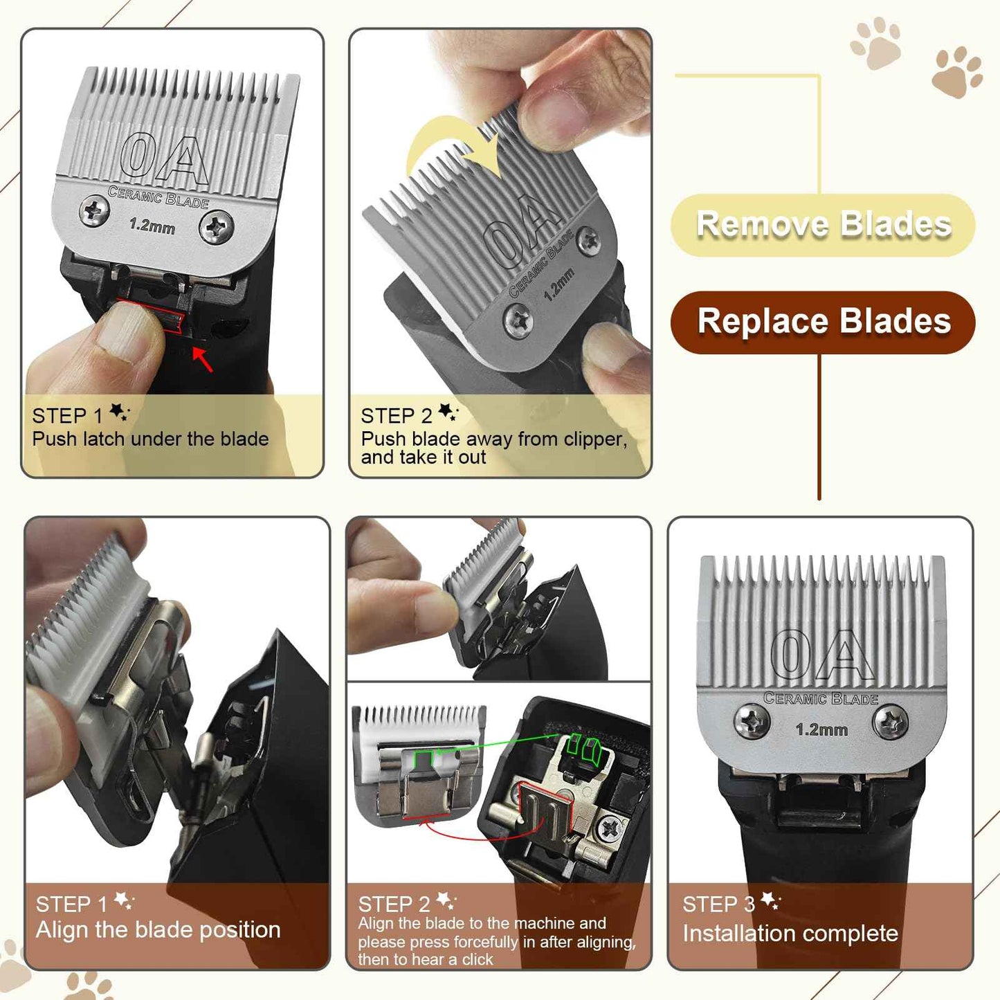 3-1/2# Professional Detachable Replacement Ceramic Blades. Compatible with Oster Classic 76/Power Pro/Power-Teq/Star-Teq Clipper. Compatible with Ainds Clippers. Size: 3/8" Cut Length.