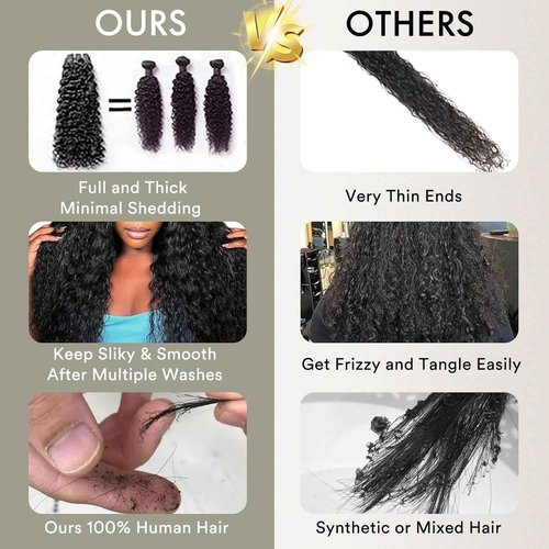 Human Hair Bundles Water Wave Bundles Human Hair With Frontal Closure (18 20 22 +16，Free Part) 12A Curly 3 Bundle With 13x4 HD Lace Frontal With Baby Hair 1B# Curly Wave Human Hair Extensions