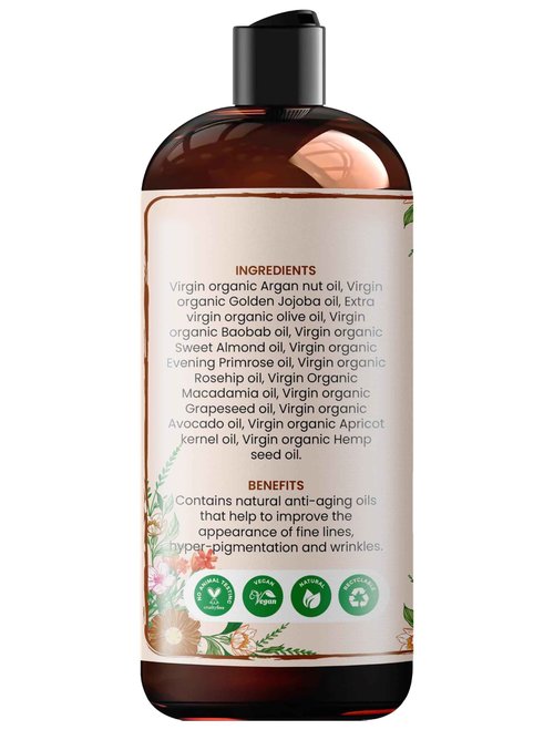 Oslove Organics Organic Face and Body Oil Unique blend of 12 virgin organic carrier oils | Use as is or for making lotions, body butters, serums, soaps-12 oz (12)