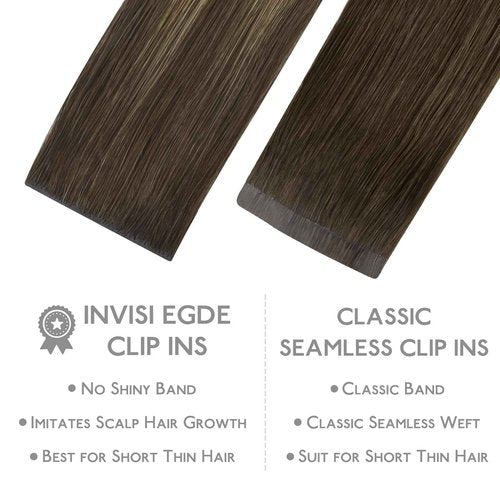 WENNALIFE Invisi Edge Clip in Hair Extensions Real Human Hair, 12 Inch 80g 7pcs Balayage Chocolate Brown to Caramel Blonde Invisible PU Skin Weft Straight Extensiones De Cabello Hmano Clip Ins