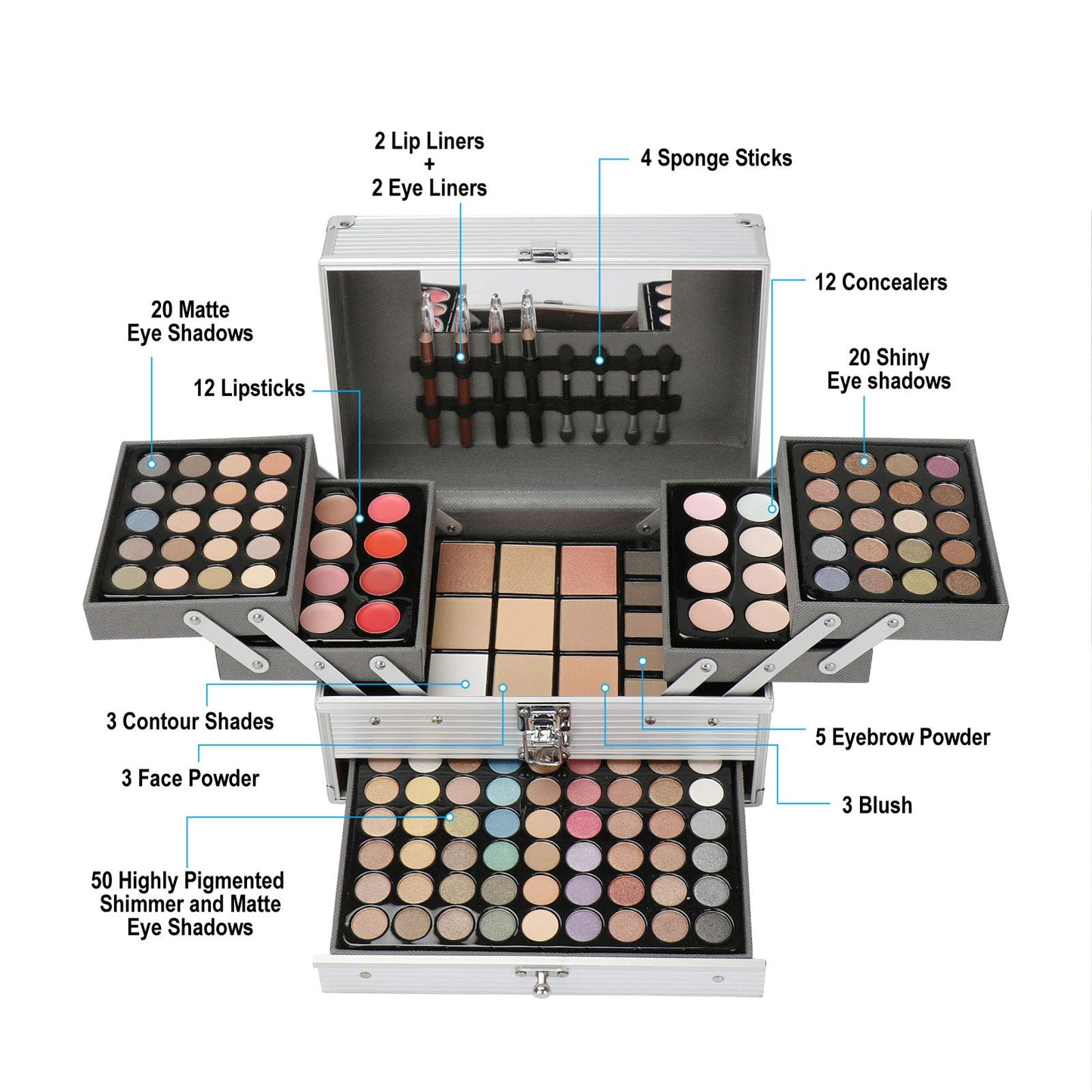 PhantomSky Professional 132 Colors All-in-one Makeup Palette Cosmetic Contouring Kit Combination with Eyeshadow, Cream Concealer, Eyebrow Powder, Lip Gloss Blusher and Pressed Powder