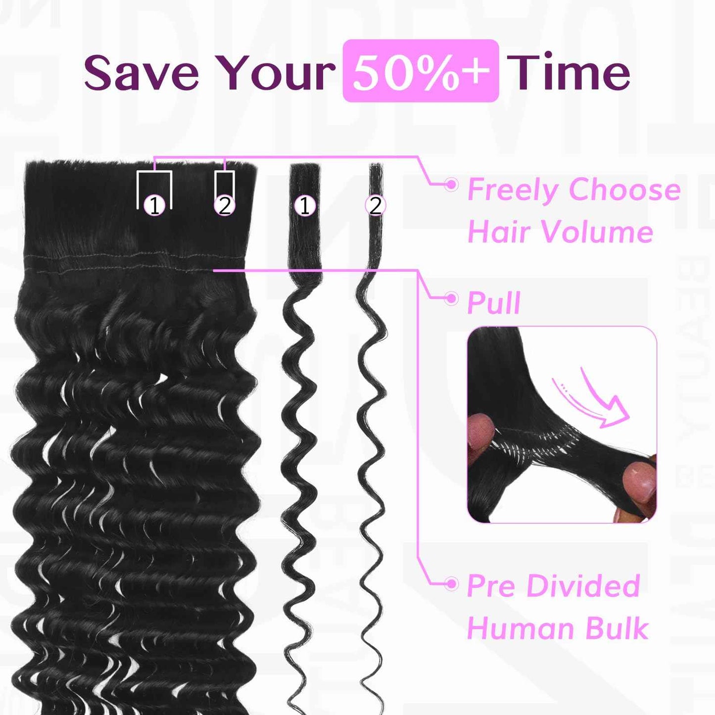 IDN BEAUTY Pre Divided Human Braiding for Boho Braids Hair Extensions, 24 Inch 100g Natrual Black Deep Wave Human Hair for Braiding Bohemian No Weft 12A Virgin Brazilian Wet and Wavy