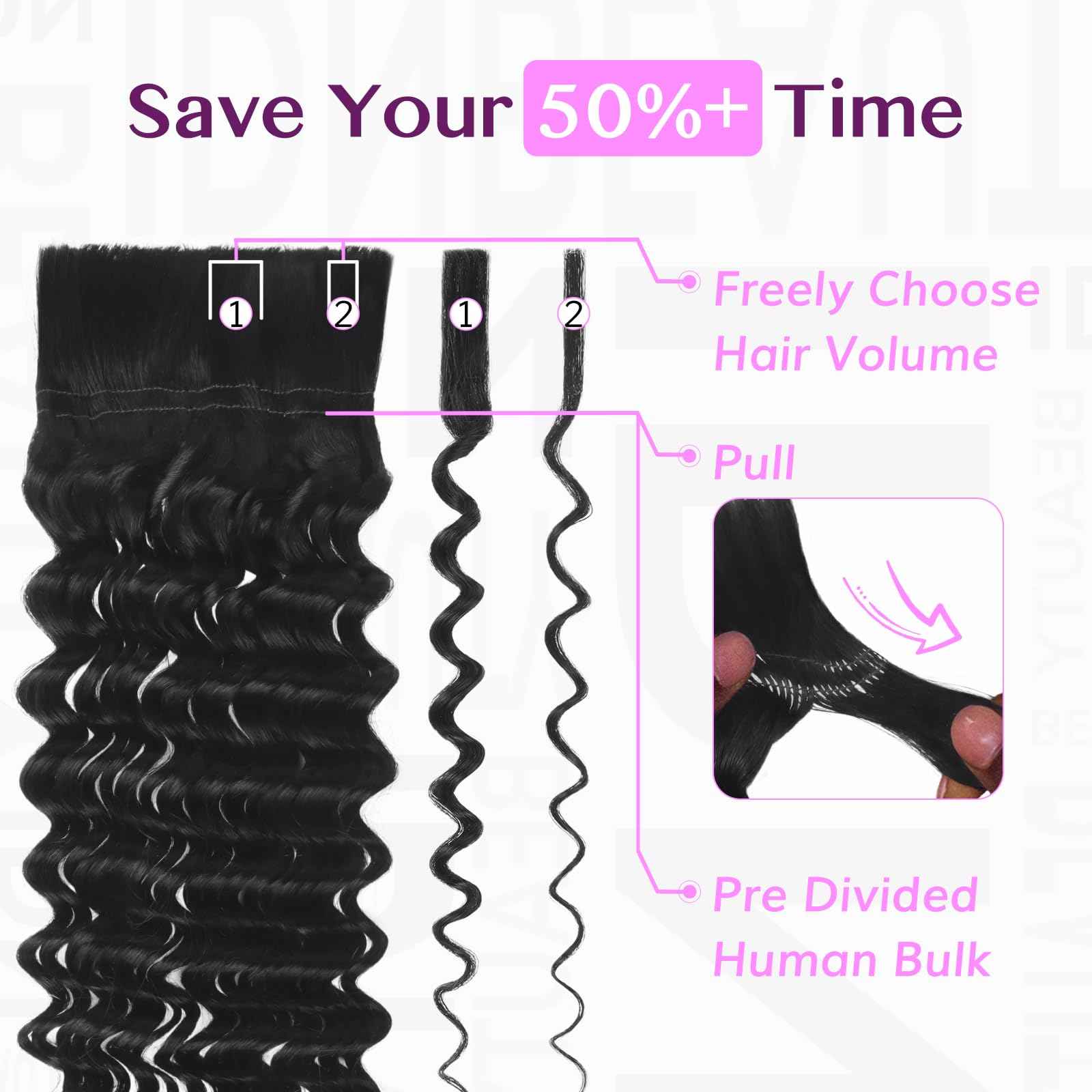 IDN BEAUTY Pre Divided Human Braiding for Boho Braids Hair Extensions, 24 Inch 100g Natrual Black Deep Wave Human Hair for Braiding Bohemian No Weft 12A Virgin Brazilian Wet and Wavy