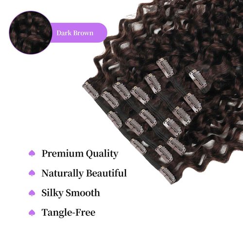 Sassina Natural Wave Clip in Extensions Human Hair Thick Remy Hair Extensions Clip ins Dark Brown Double Weft Brazilian Human Hair Extensions Full Head for Women 7Pcs 120G 22 Inch