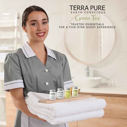 Terra Pure Green Tea Toiletries Set | 1-Shoppe Amenities Kit | 1oz Shampoo & Conditioner, Body Wash, Lotion | Travel Size | 80 Pieces