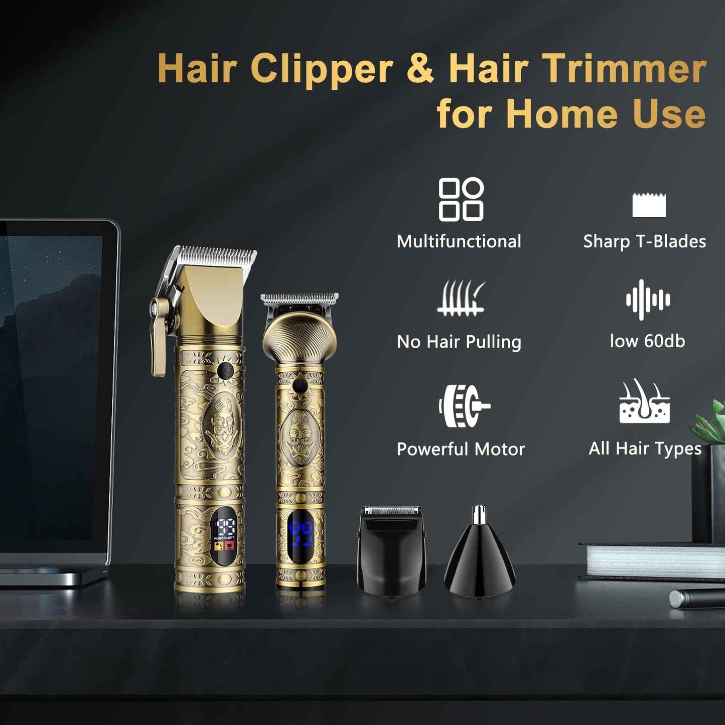GSKY Hair Clippers for Men Professional, Cordless Clippers for Hair Cutting, Mens Hair Clippers and Trimmer Kit for Barber with LED Display