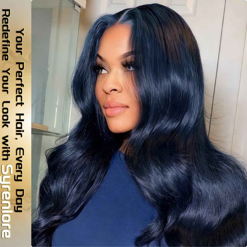 Dark Blue Body Wave Bundles with 4x4 HD Lace Closure, 100% Brazilian Virgin Human Hair, 12A Grade, Soft & Thick, Pre-Plucked Transparent Lace, Sew-In or Quick Weave, 10 12 14 Inch + 10 Inch Closure