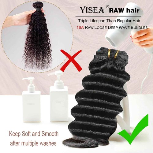 YISEA Hair Bundles Loose Deep Wave Bundles Human Hair 14 16 18 Inch 16A Raw Brazilian Virgin Human Hair Bundles Straight 3 Bundles Human Hair Full and Thick Natural Black Color