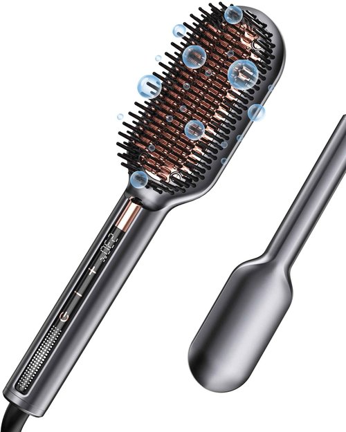 Go Brush Pro Hair Straightener Brush Heated Straightening Brush for Women | MCH Fast 20s Heating | Anti-Scald with Universal Dual Voltage | Rotatable Power Cord