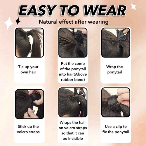 Ugrace Hair Blonde Ponytail Extension Human Hair Ponytail For Women Clip In Hair Extensions Wrap Around Long Ponytail Remy Straight One Piece Hairpiece Hair(16 inch, Highlight P10/613)