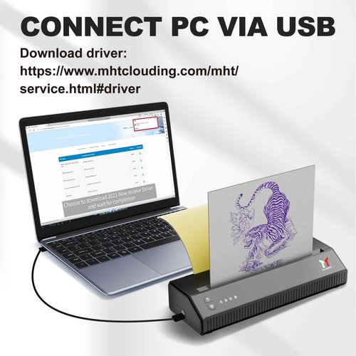 Meihengtong Tattoo Stencil Printer Bluetooth Thermal Wireless Portable Tattoo Stencil Transfer Machine Copier with 10pcs Transfer Paper P8008 Compatible with Android, iOS & Windows