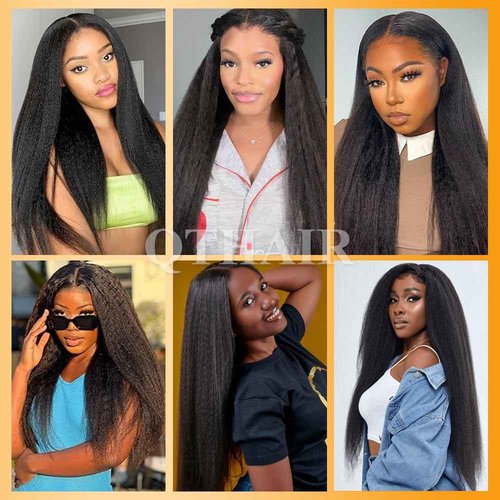 QTHAIR 16A Virgin Kinky Straight Lace Closure (18inch) 4x4 Free Part 150% Density Top Swiss Lace Natural Kinky Straight Human Hair Closure with Baby Hair
