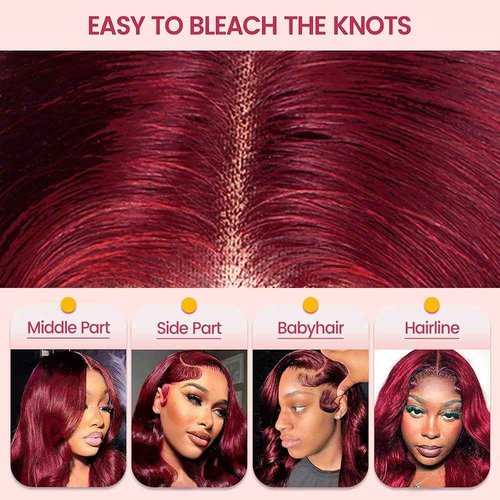 We WON! 22 Inch 13x6 99j Burgundy Lace Front Wigs Human Hair Body Wave 200 Density HD Transparent Frontal Wigs Pre Plucked Glueless Red Wig for Women 100% Unprocessed Brazilian Remy Virgin Hair