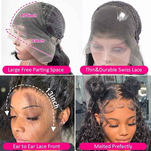 Wingirl 180 Density 13x4 HD Lace Front Wigs Human Hair Pre Plucked with Baby Hair Transparent Glueless Brazilian Deep Wave Frontal Wigs for Women Natural Black Color