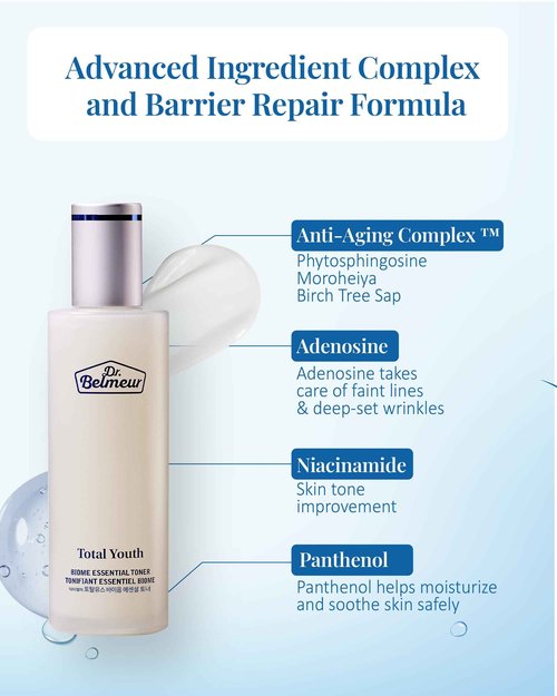 Dr. Belmeur Total Youth Biome (Skincare Set, 12.2fl oz) - Premium Total Age-Defying Toner + Emulsion Set for Wrinkles, Elasticity, Hydration & Skin Tone. Korean Skin Care by LG Beauty. Collagen,