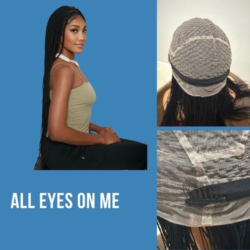 JBG 36 Inch Braided Wigs for Black Women - Knotless Box Braid Wig with Baby Hair, Lightweight Glueless Braided Lace Front Wigs, Full Double Lace Wig, Handmade Synthetic Box Braids, Long Black